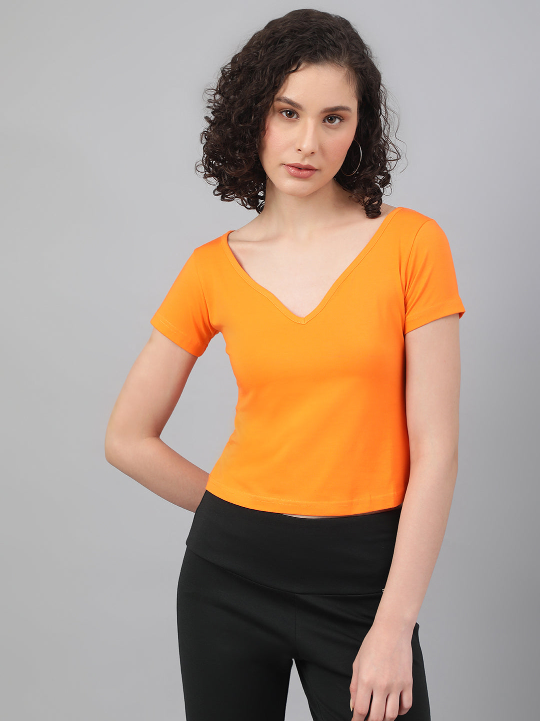 Supima V-Neck Crop : Orange