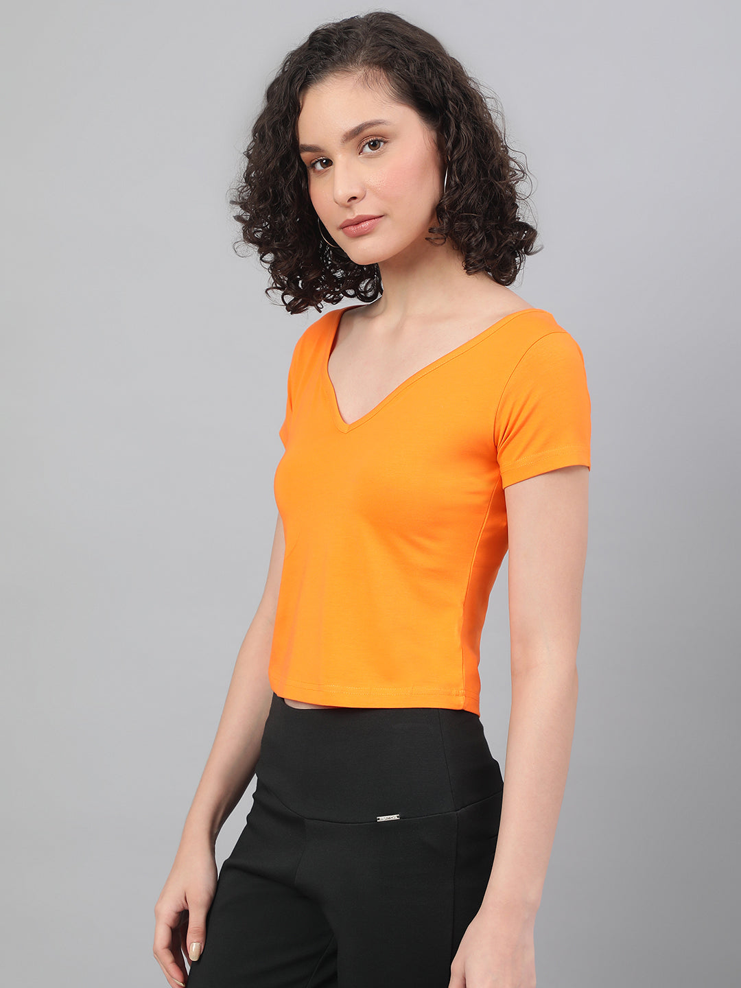 Supima V-Neck Crop : Orange