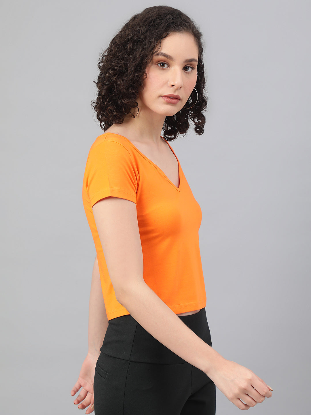 Supima V-Neck Crop : Orange