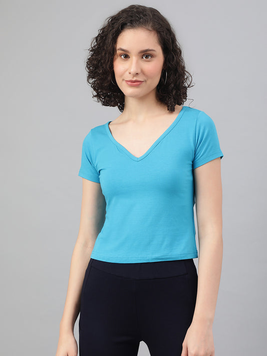 Supima V-Neck Crop : Blue