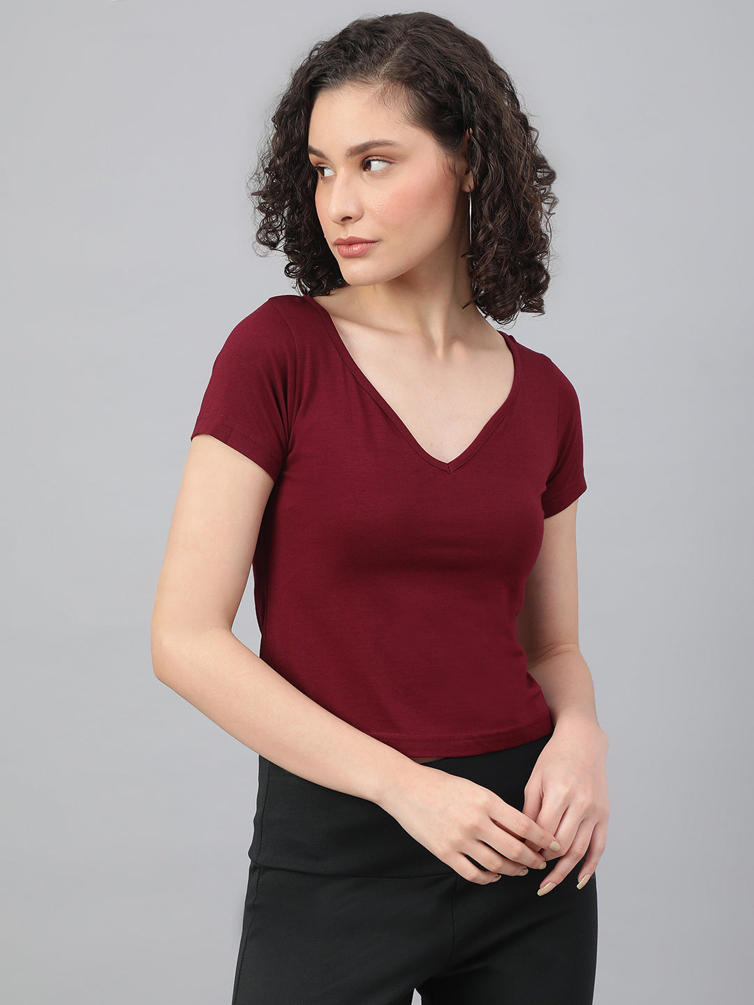 Supima V-Neck Crop : Burgundy