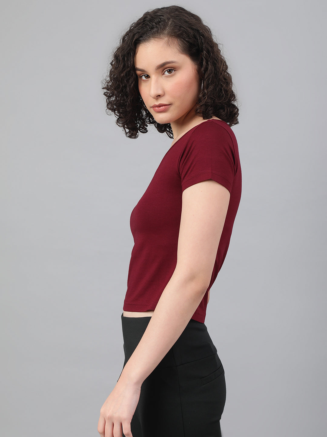 Supima V-Neck Crop : Burgundy