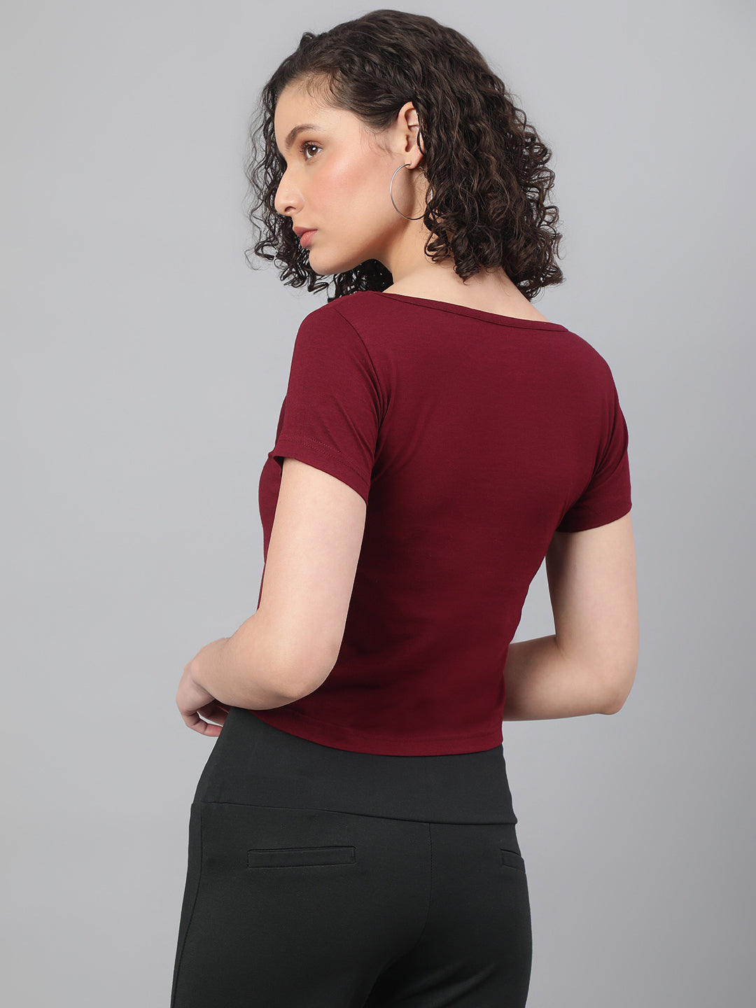 Supima V-Neck Crop : Burgundy