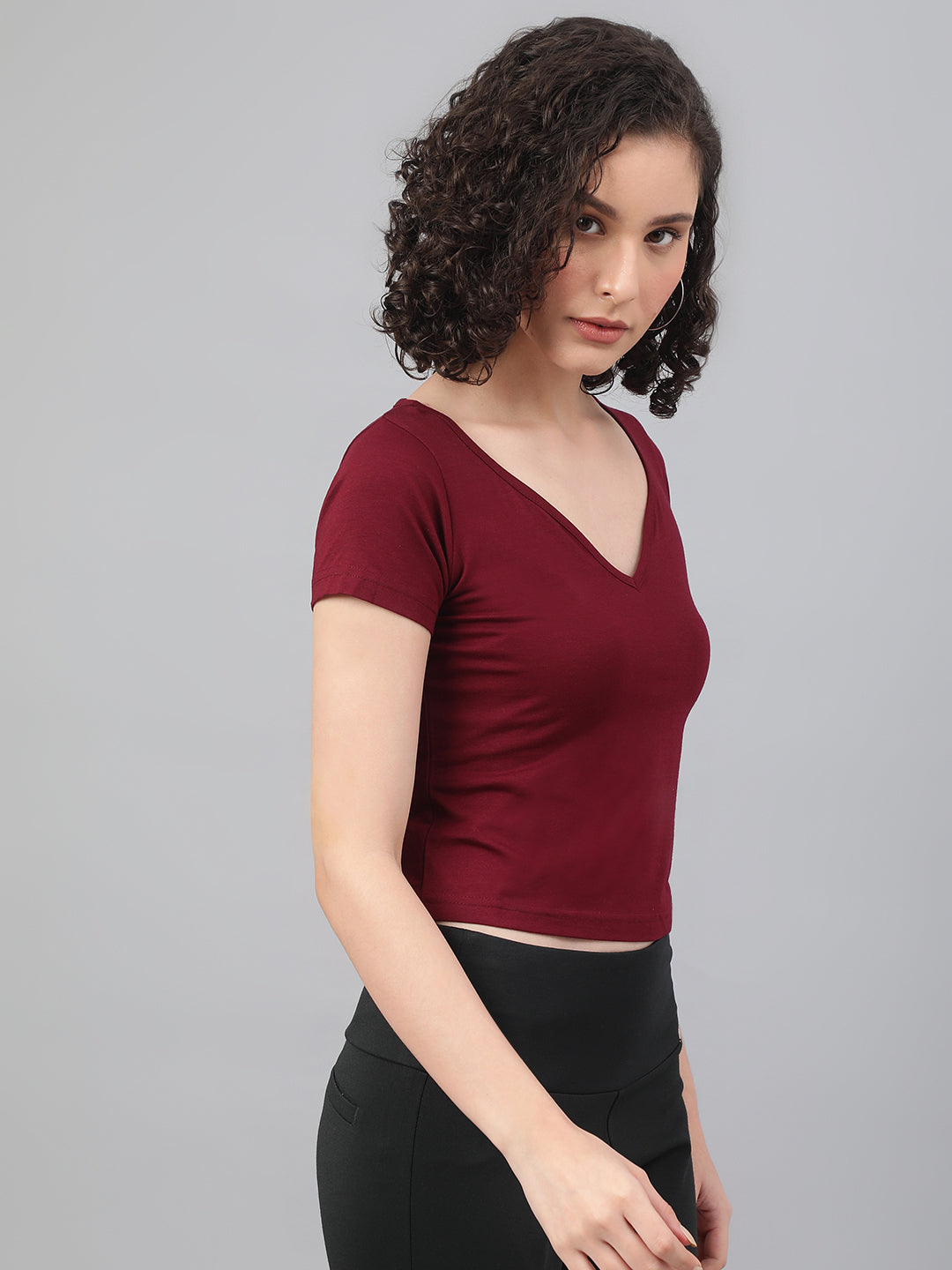 Supima V-Neck Crop : Burgundy