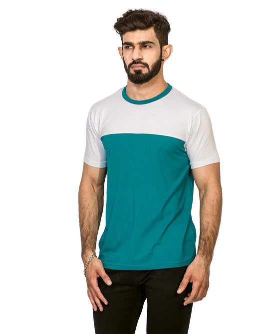 Supima Half Sleeves T-Shirt: White and Sky Blue