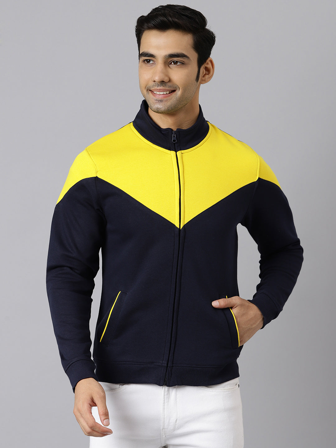 Men Fleece Zipper : Black & Yellow