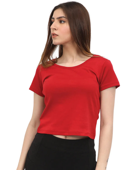 Women's Cotton Crop T-Shirt | Red T-Shirt for Women | Be Simple