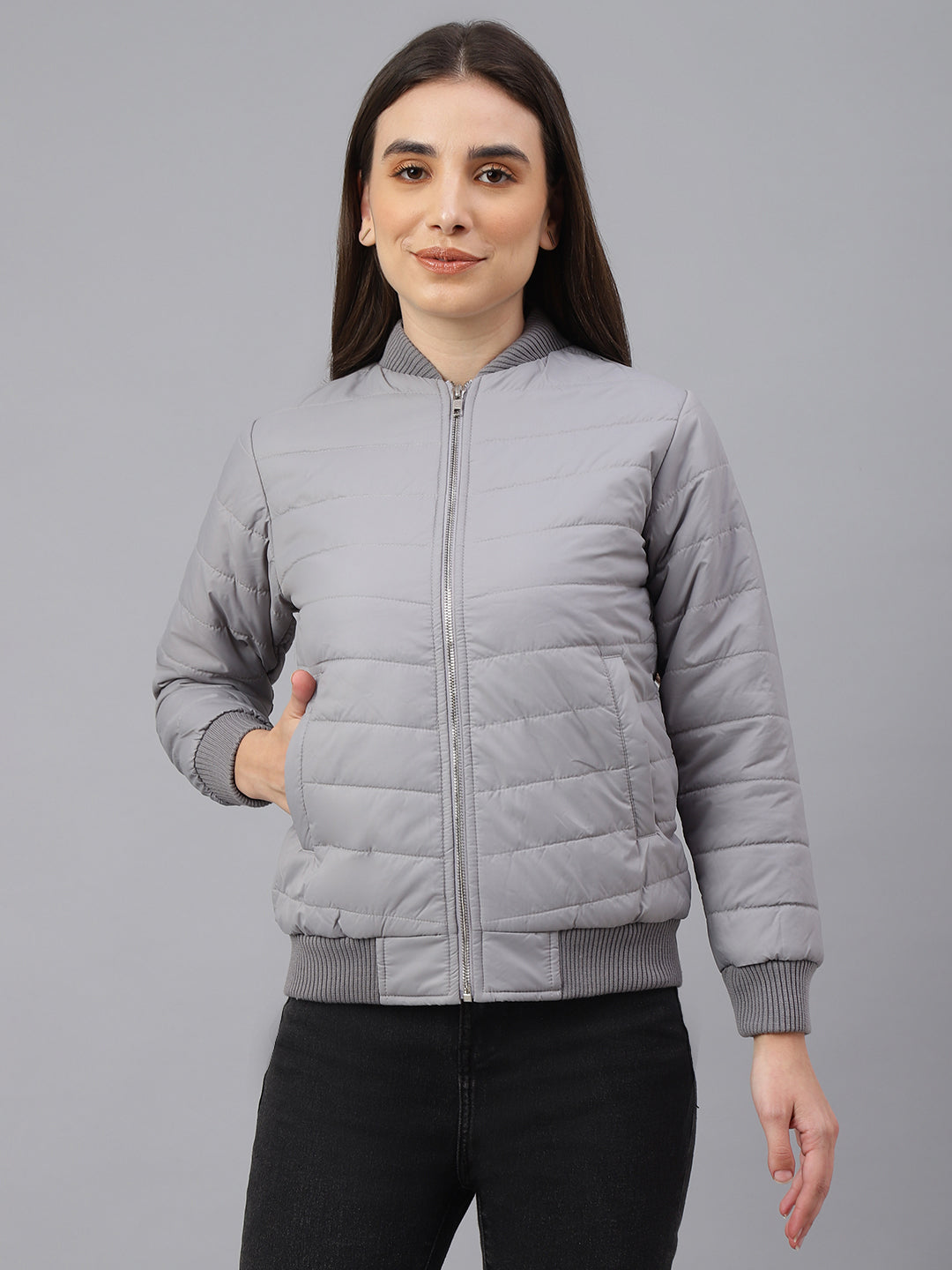 Women Bomber Jacket : Light Grey