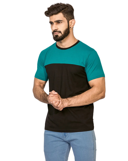 Supima Half Sleeves T-Shirt: Black and Teal