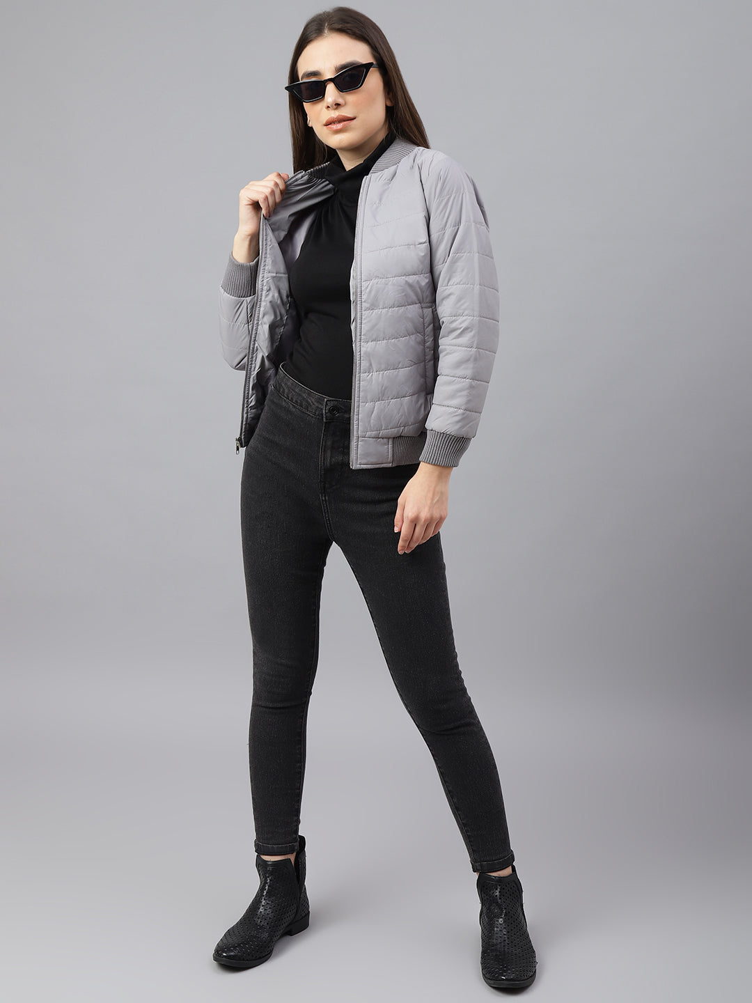 Women Bomber Jacket : Light Grey