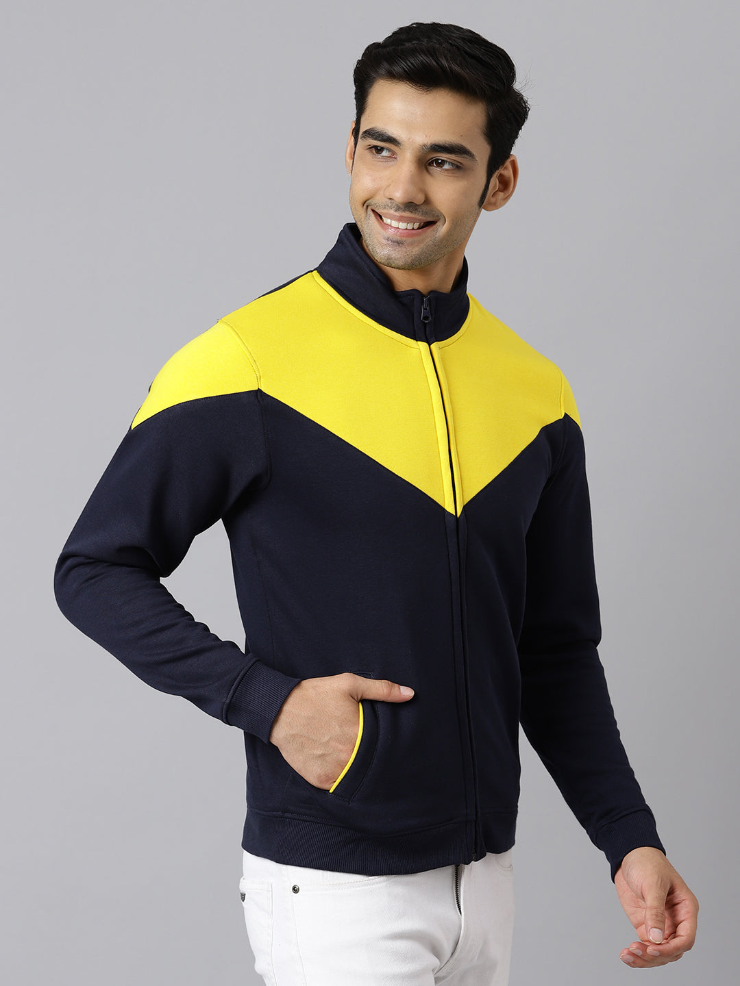 Men Fleece Zipper : Black & Yellow