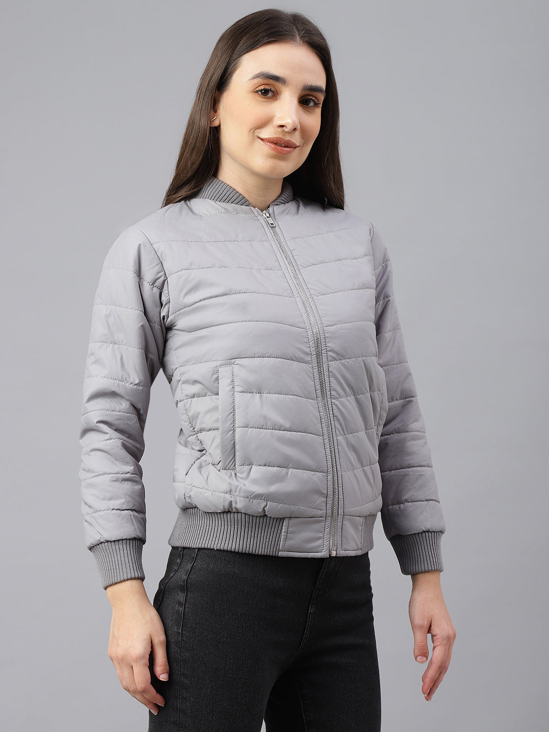 Women Bomber Jacket : Light Grey