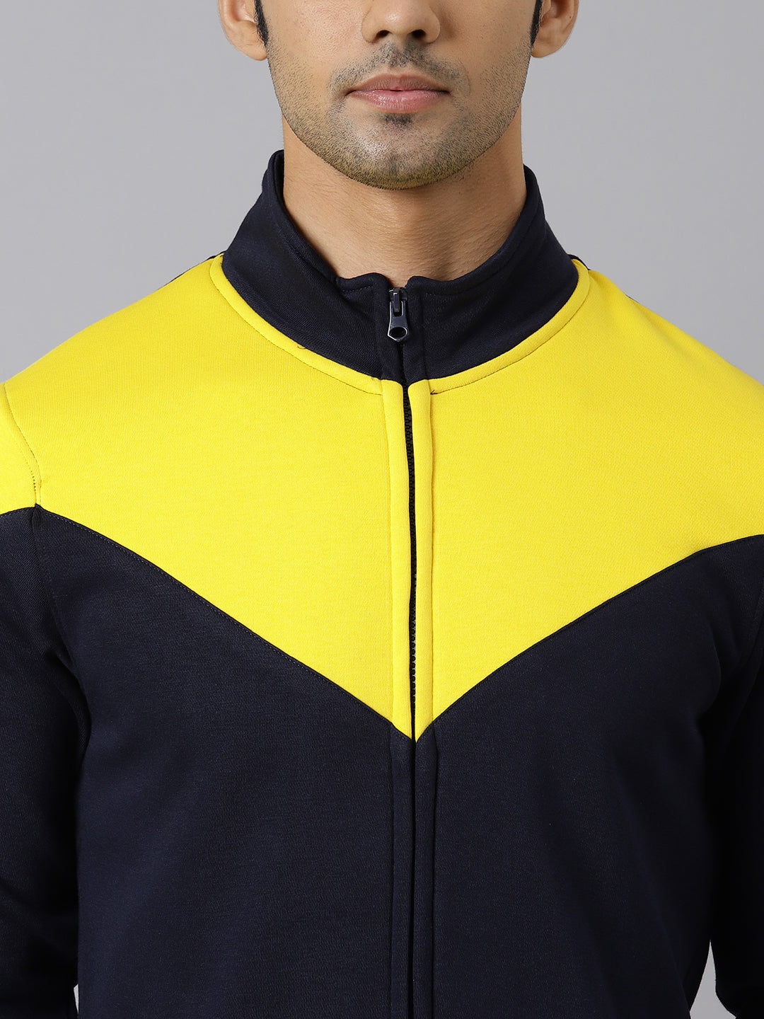 Men Fleece Zipper : Black & Yellow