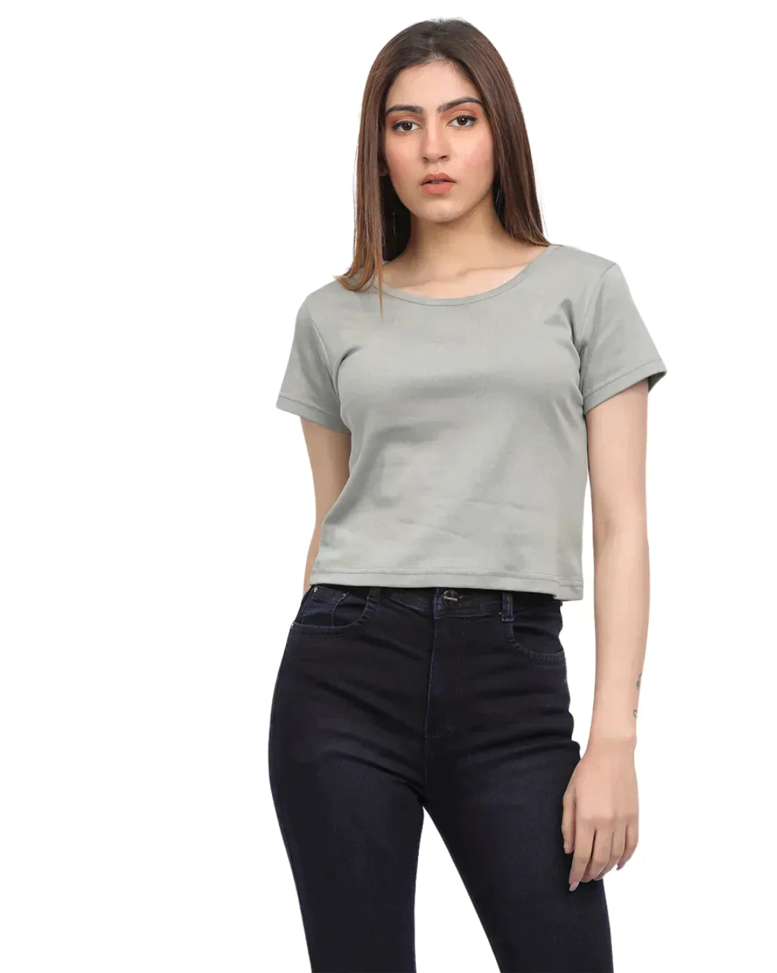 Women's Cotton Crop T-Shirt | Grey T-Shirt for Women | Be Simple