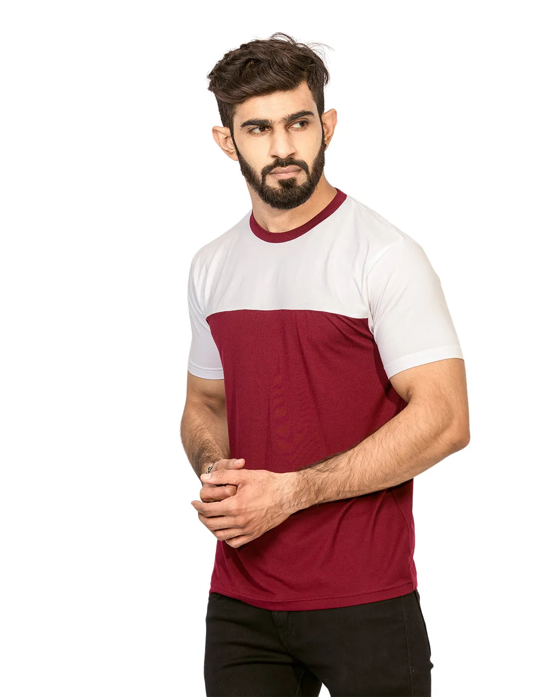 Supima Half Sleeves : Burgundy and White