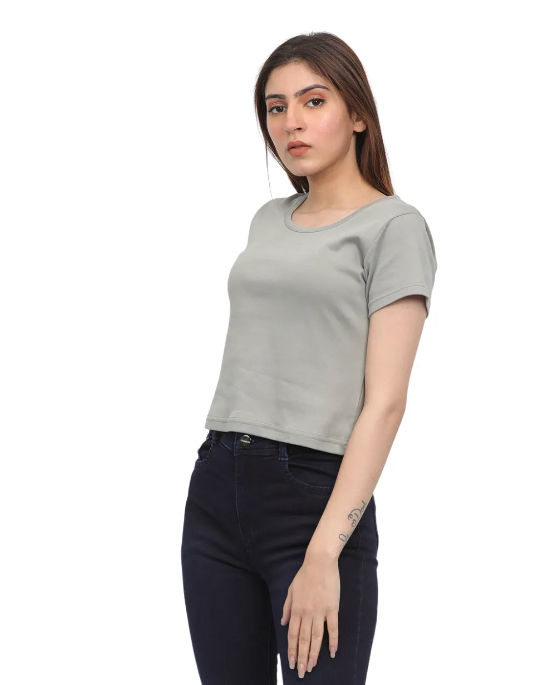 Women's Cotton Crop T-Shirt | Grey T-Shirt for Women | Be Simple
