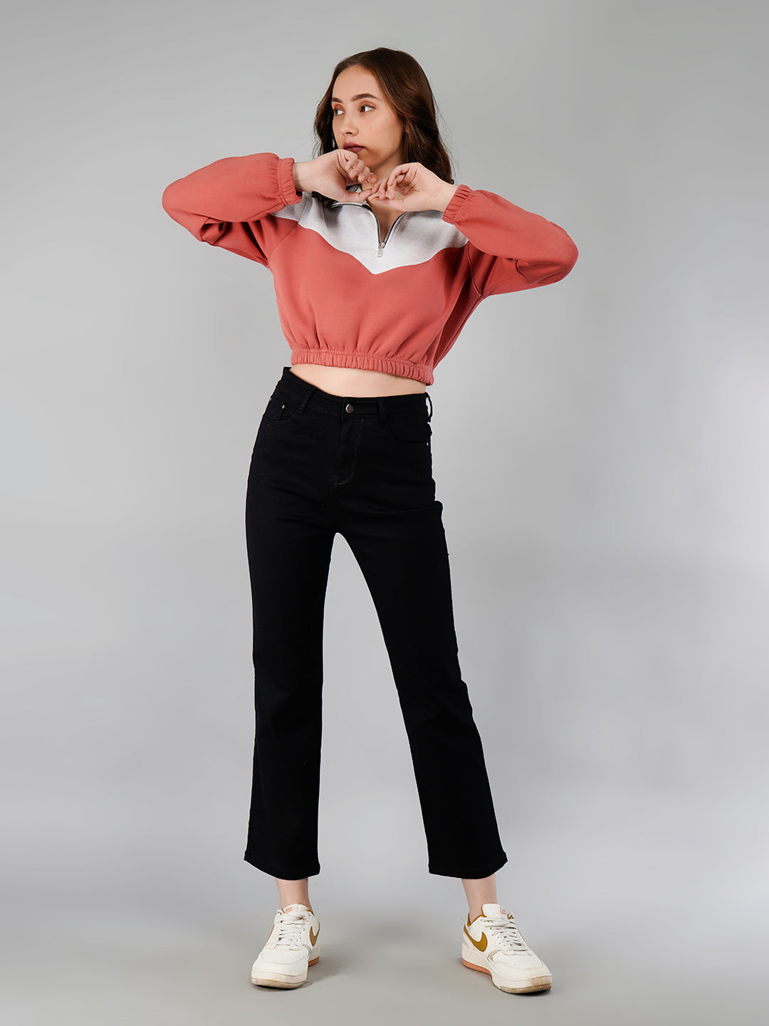 Crop Sweatshirt : White Mélange / Brick