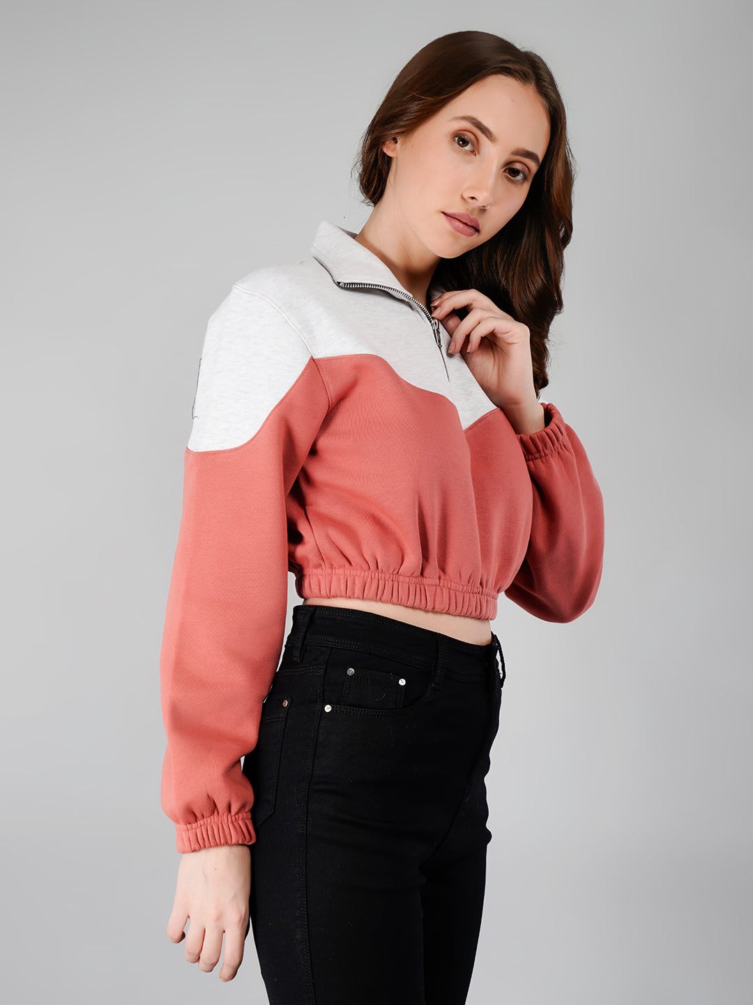 Crop Sweatshirt : White Mélange / Brick