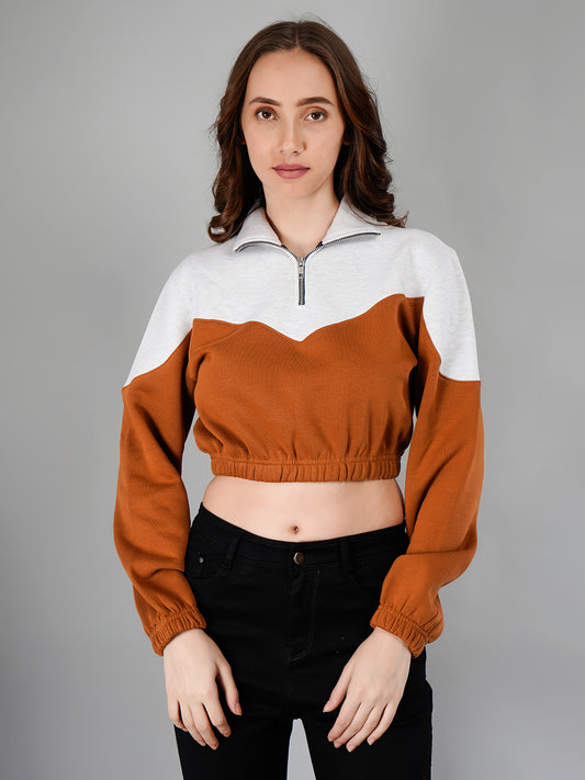 Crop Sweatshirt : White Mélange / Tan