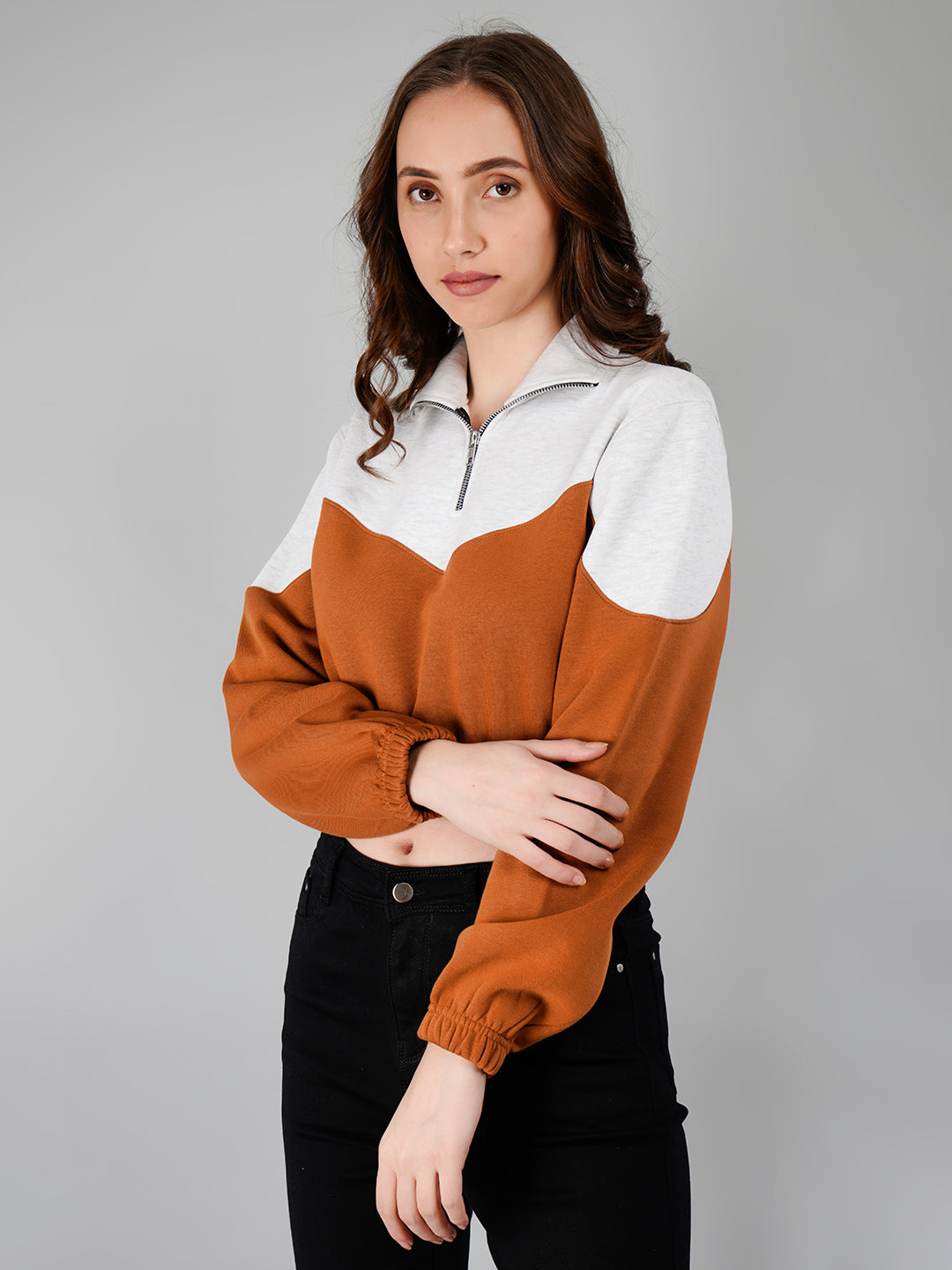 Crop Sweatshirt : White Mélange / Tan