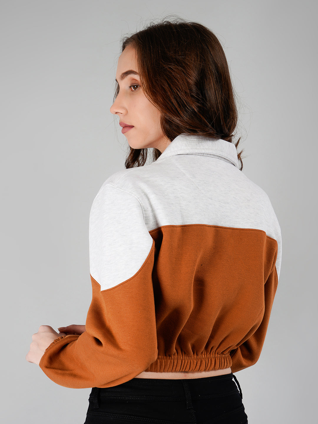 Crop Sweatshirt : White Mélange / Tan