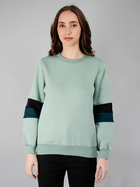 Solid Sweatshirt : Seagreen (Color Block Sleeve)