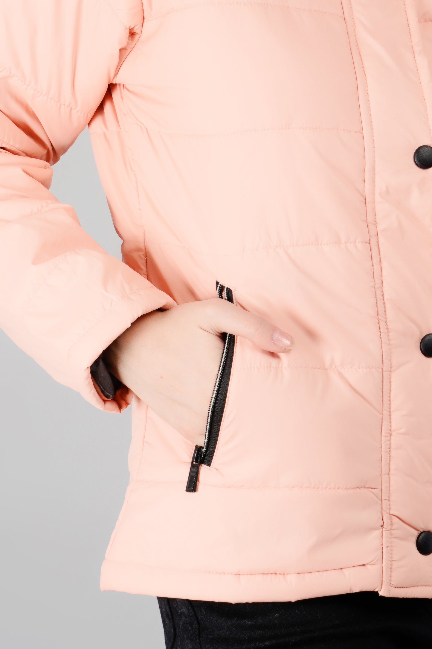 Women Bomber Jacket Snapbutton: Peach