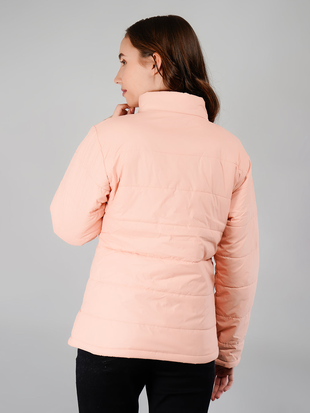 Women Bomber Jacket Snapbutton: Peach