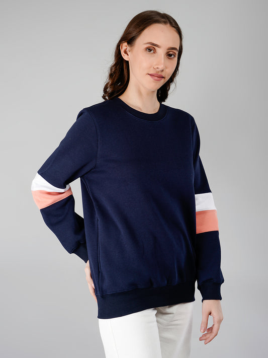 Solid Sweatshirt : Navy (Color Block Sleeve)