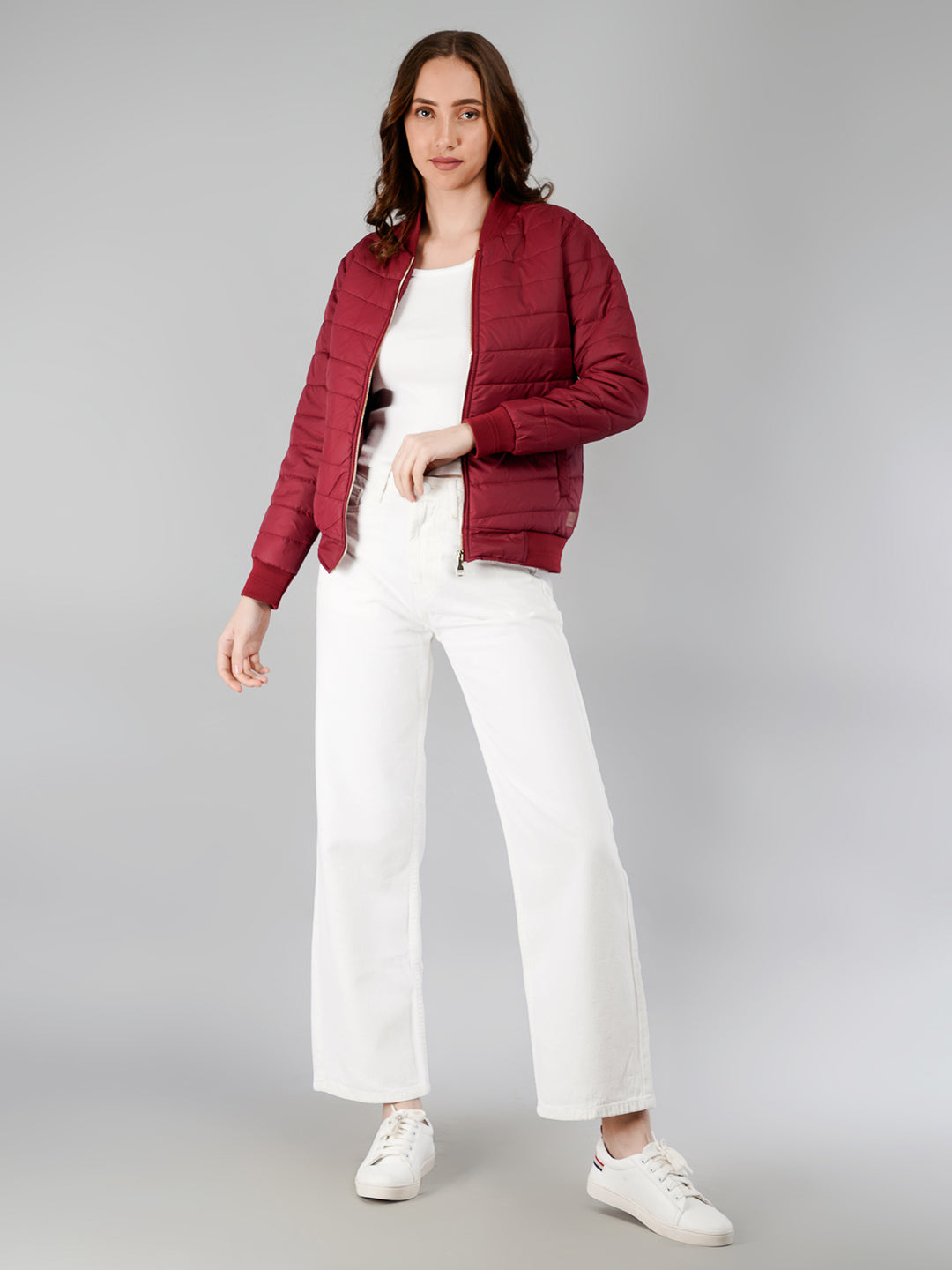 Women Bomber Jacket : Burgundy (with branding)