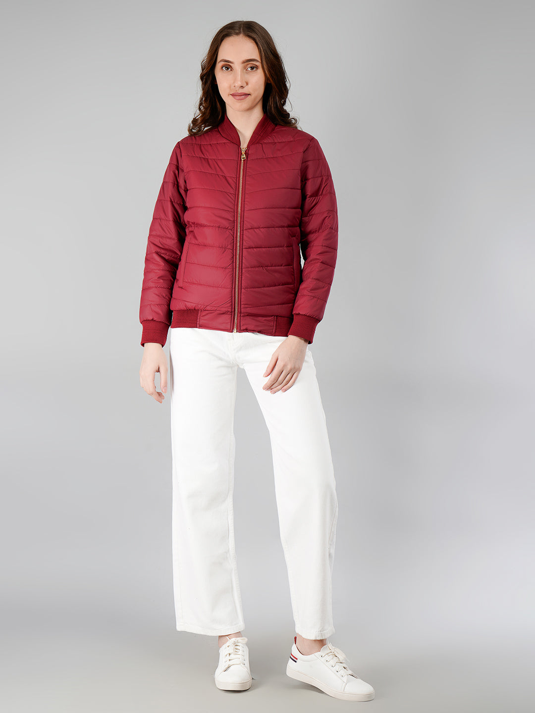 Women Bomber Jacket : Burgundy (with branding)