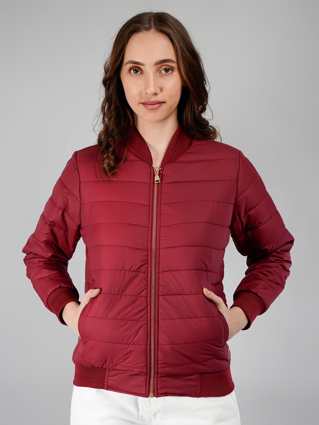 Women Bomber Jacket : Burgundy (with branding)