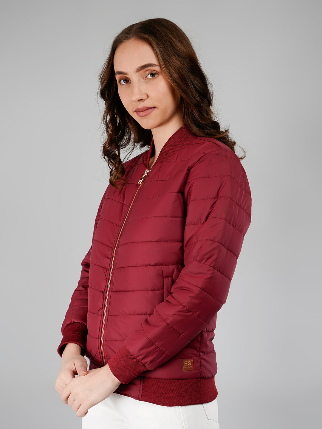 Women Bomber Jacket : Burgundy (with branding)