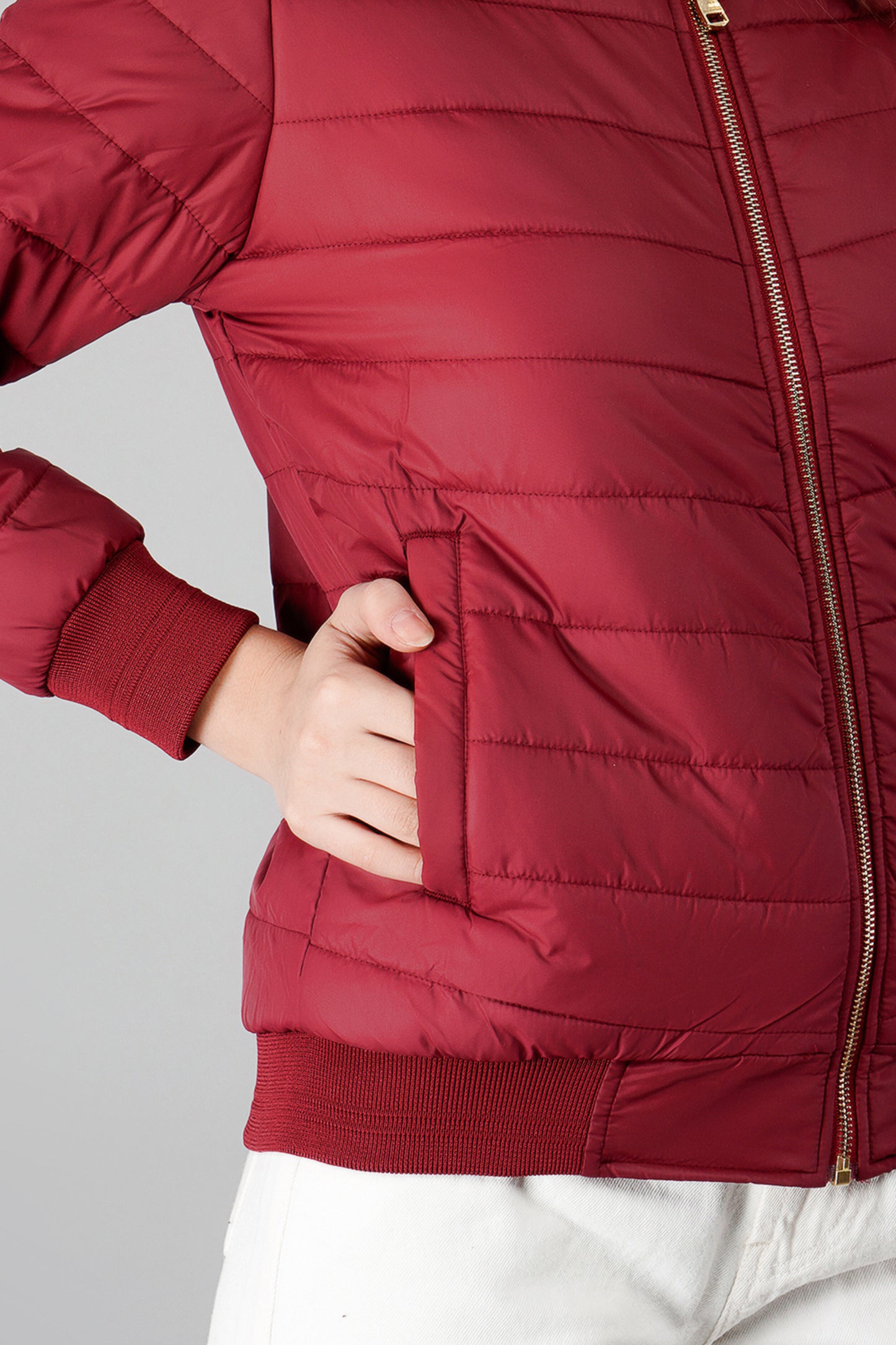 Women Bomber Jacket : Burgundy (with branding)