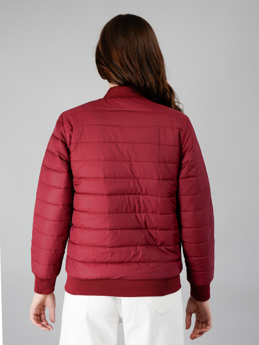 Women Bomber Jacket : Burgundy (with branding)