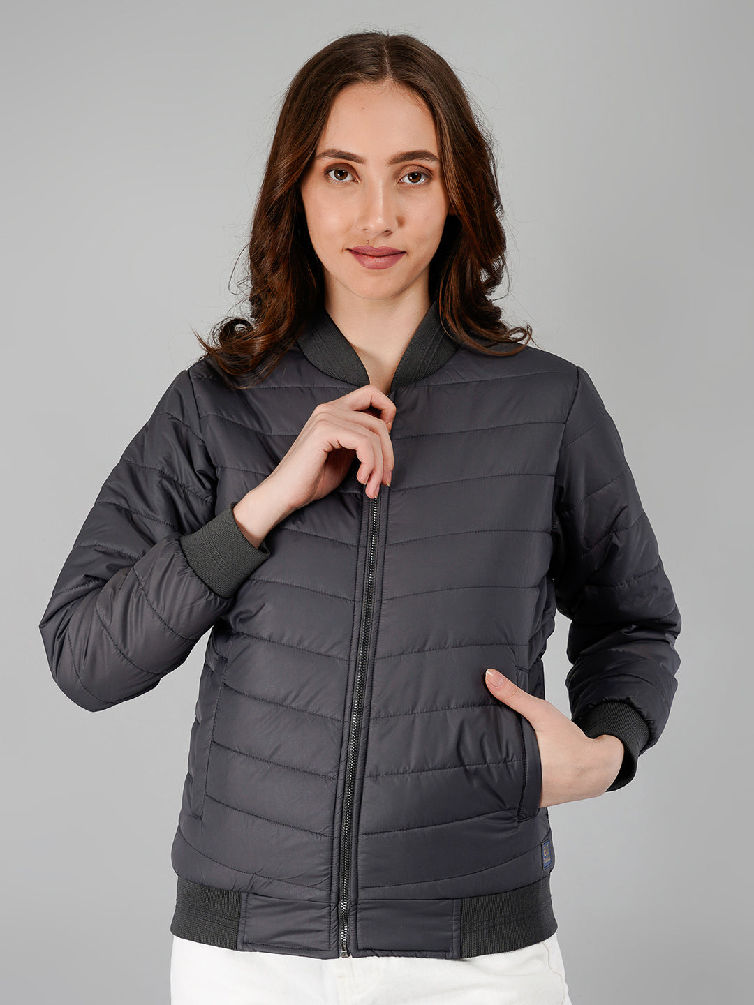 Women Bomber Jacket : Grey