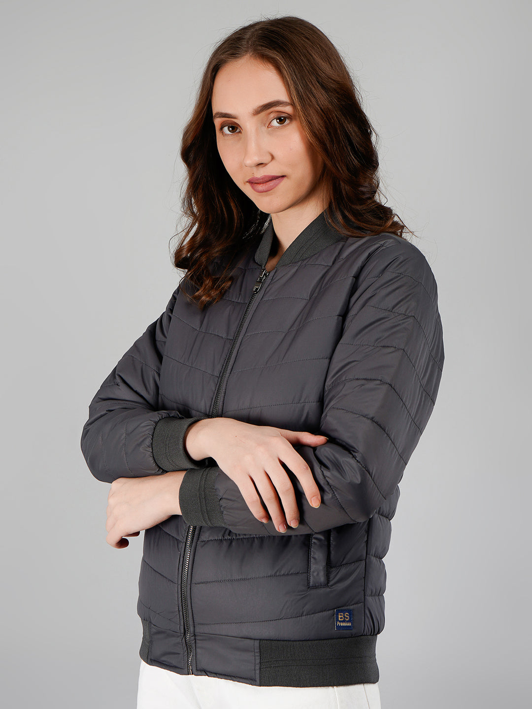 Women Bomber Jacket : Grey