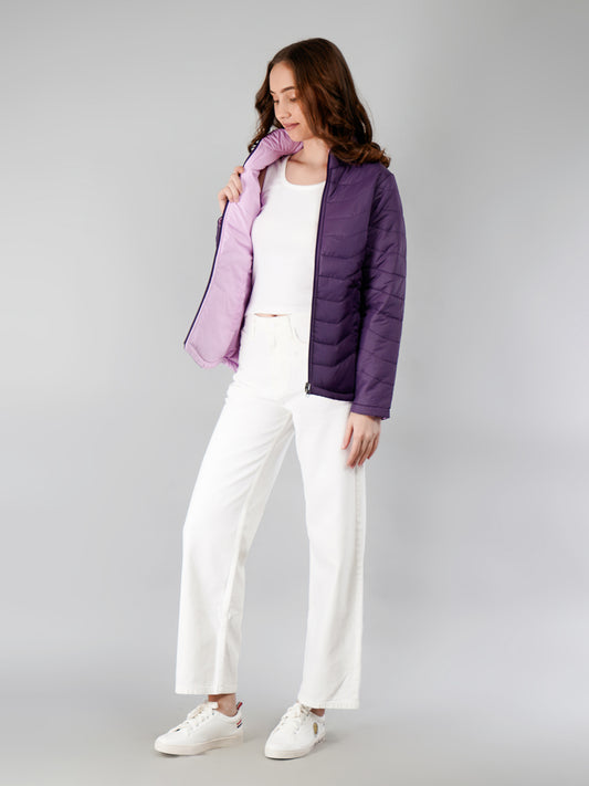 Women Puffer Jacket Reversible - Purple / Mouve
