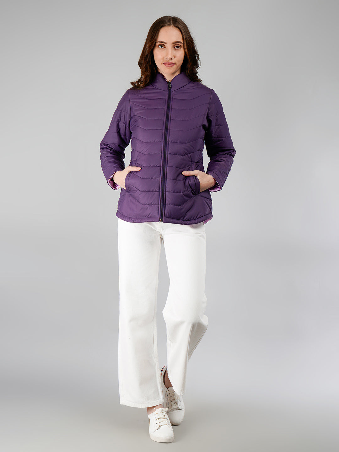 Women Puffer Jacket Reversible - Purple / Mouve