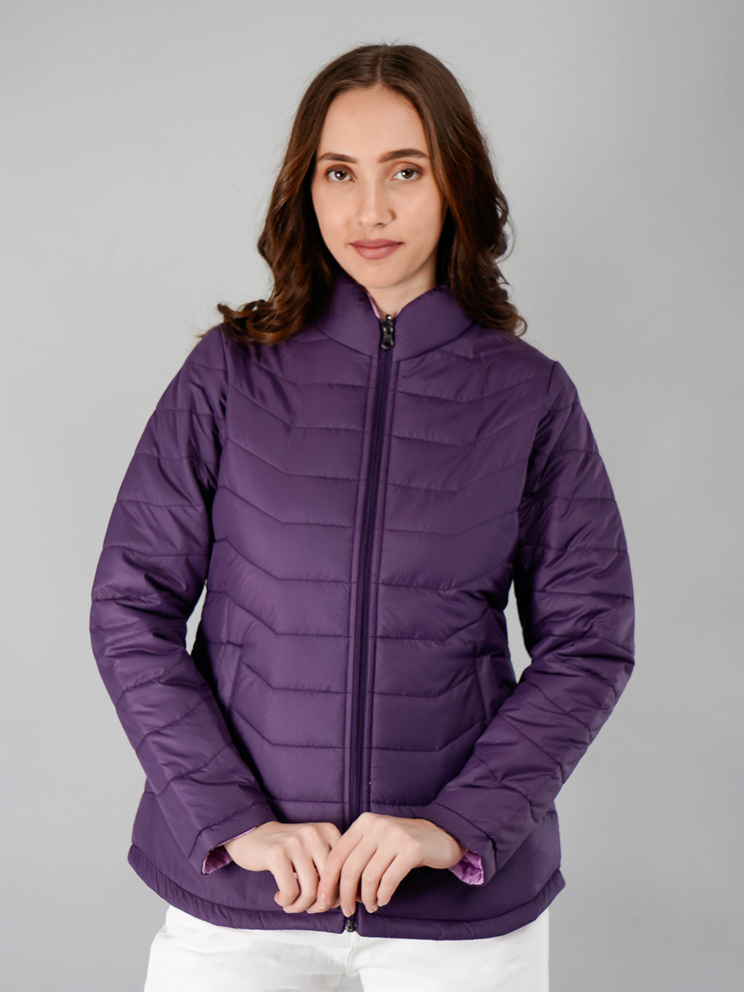 Women Puffer Jacket Reversible - Purple / Mouve