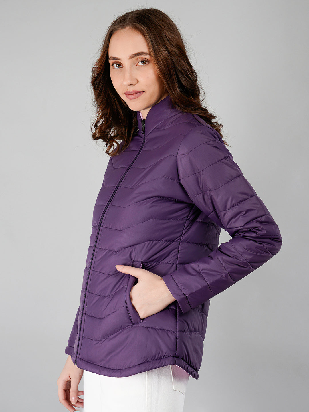 Women Puffer Jacket Reversible - Purple / Mouve