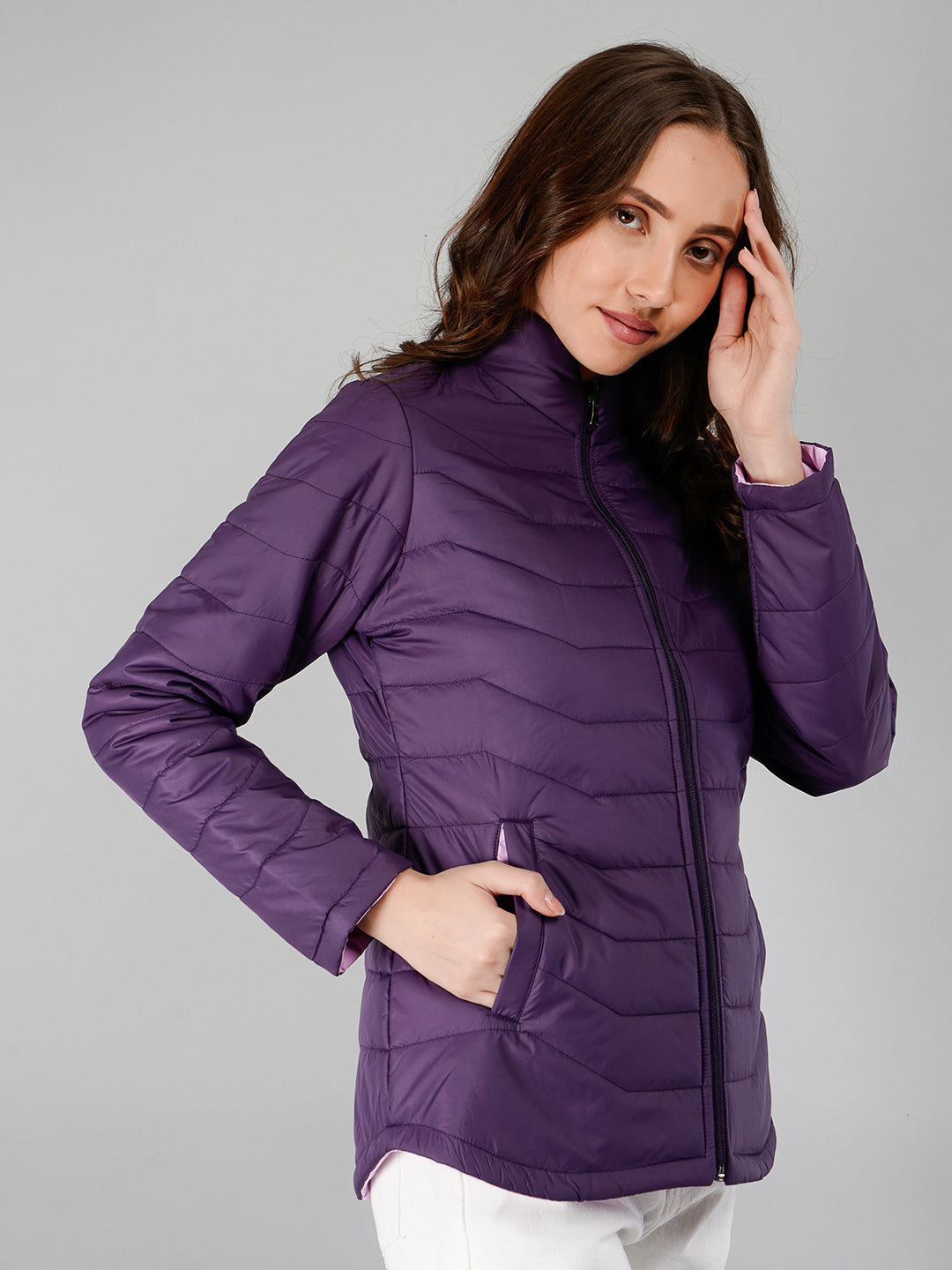 Women Puffer Jacket Reversible - Purple / Mouve