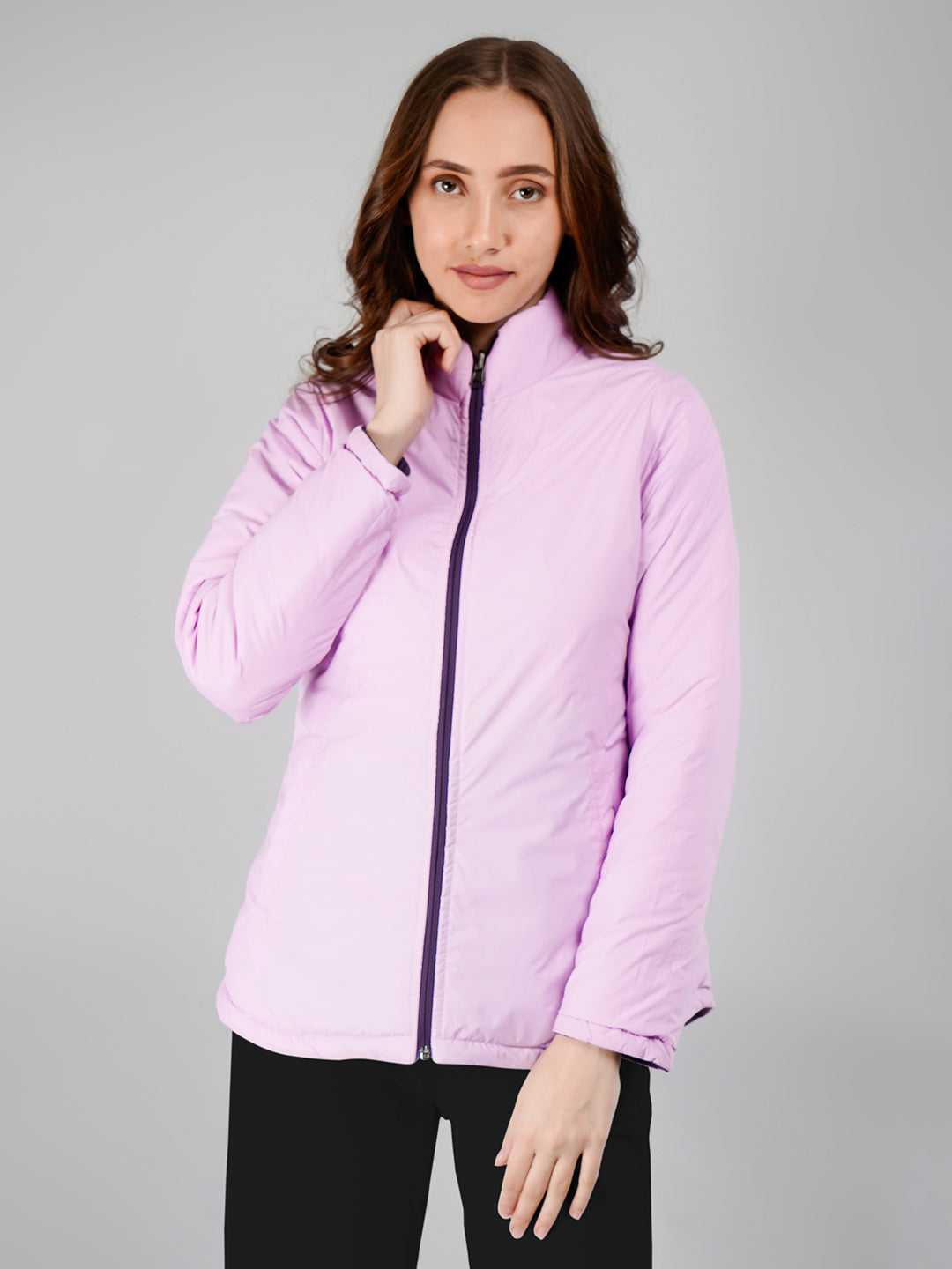 Women Puffer Jacket Reversible - Purple / Mouve