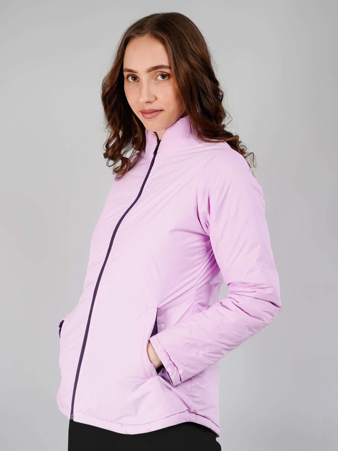 Women Puffer Jacket Reversible - Purple / Mouve