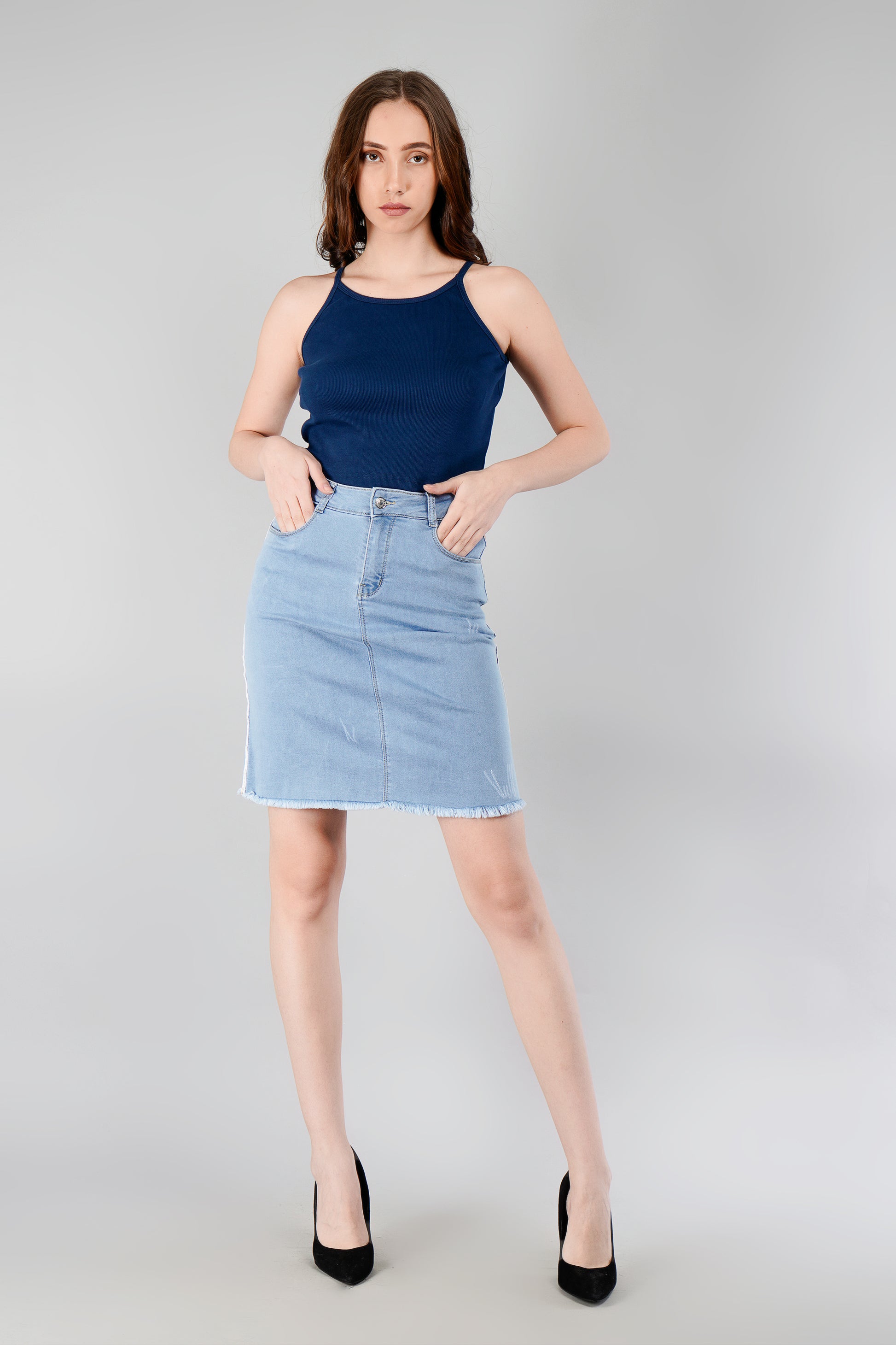 Women's Denim Skirts in Light Blue by Be Simple