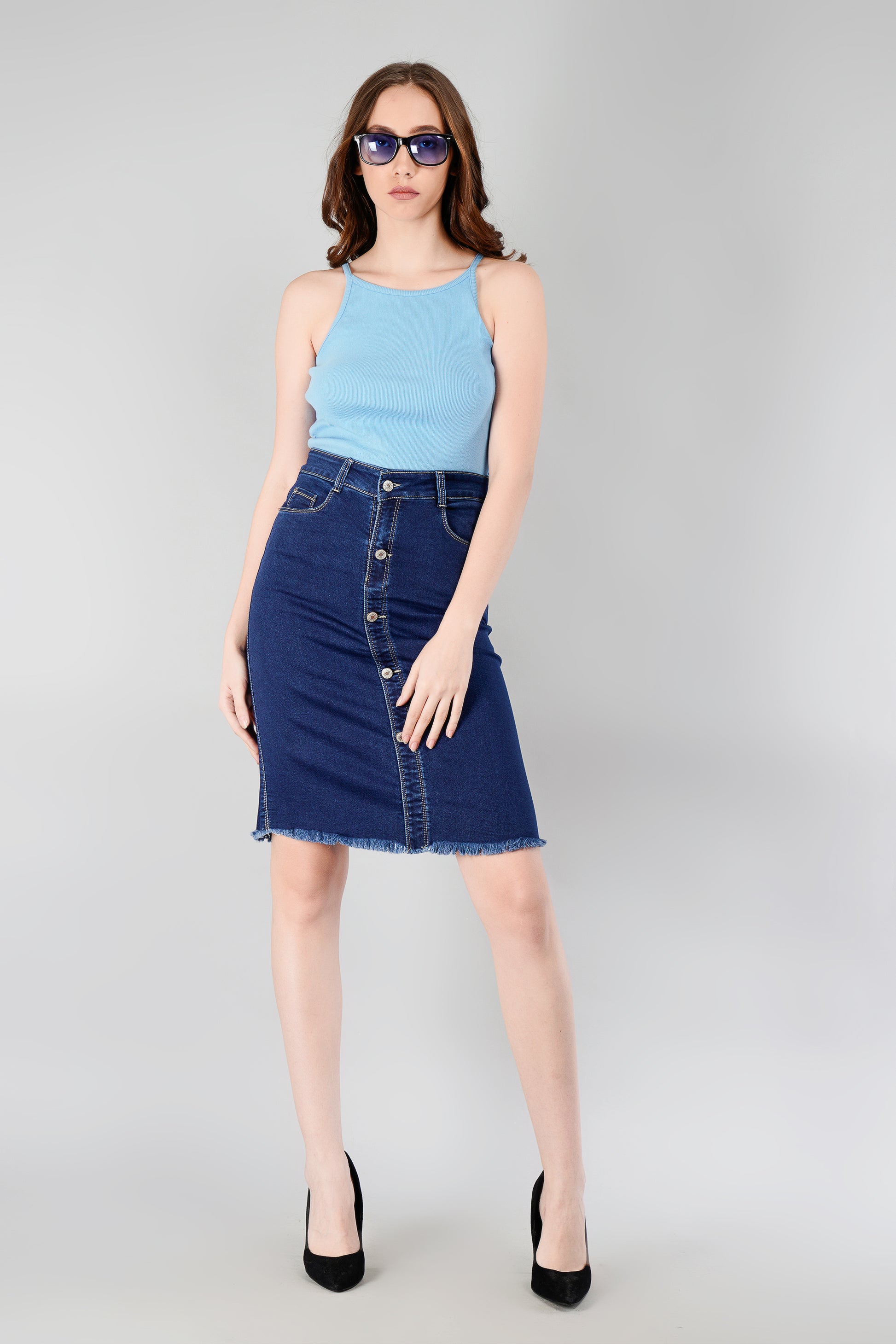 Women's Denim Skirts in Dark Blue by Be Simple