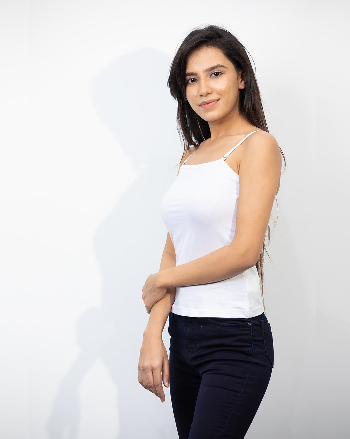 Stylish Spaghetti top in Supima cotton - White Cotton Top for Women - BeSimple