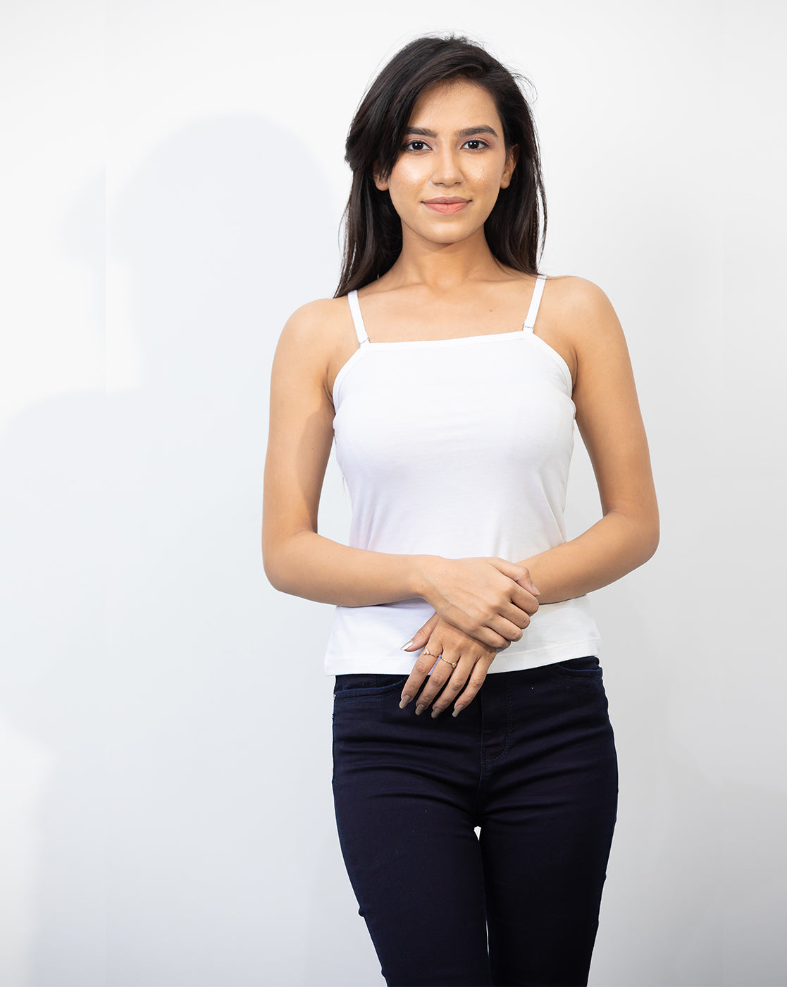 Stylish Spaghetti top in Supima cotton - White Cotton Top for Women - BeSimple